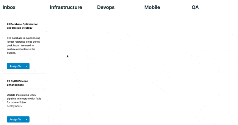 A Kanban Board with 5 columns