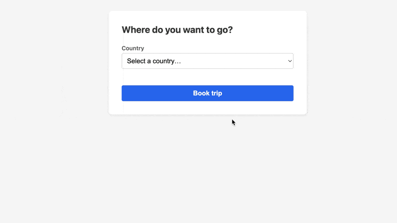 City select appearing after choosing a country, updating when the country changes